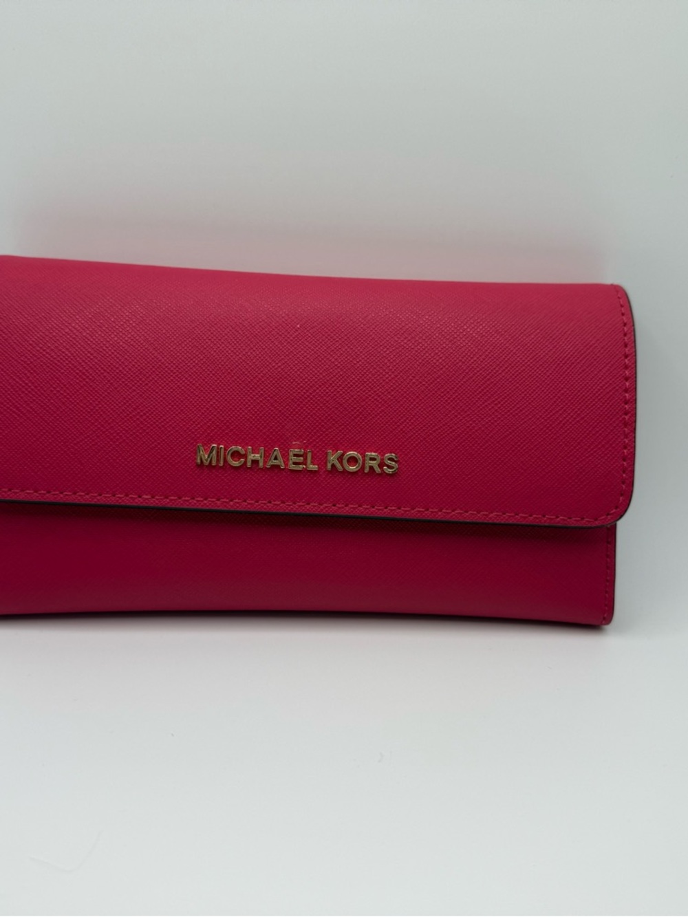 Michael Kors Pink Saffiano Leather Clutch with Gold Logo